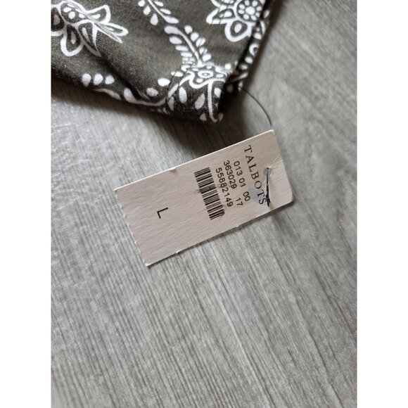 Talbots Womens Floral Pattern Long Sleeve Tee Shirt L Green & White NWT - Picture 6 of 9